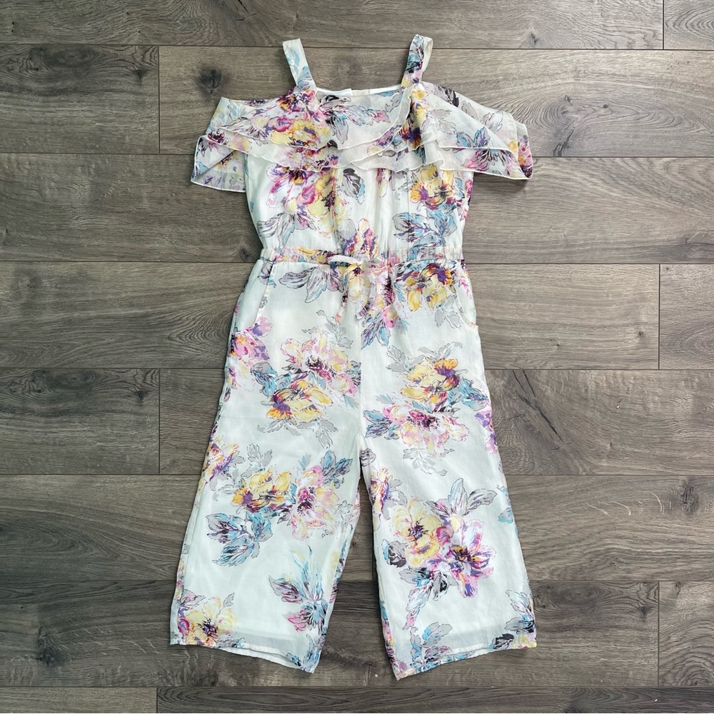 NWT Isobella & Chloe Floral Cream Beige Girls Jumpsuit